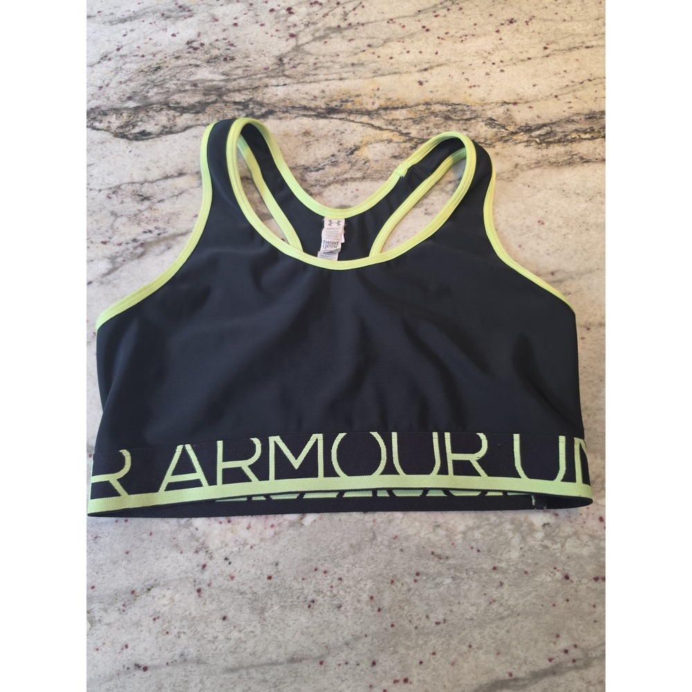 Black and neon yellow UA sports Bra adult medium